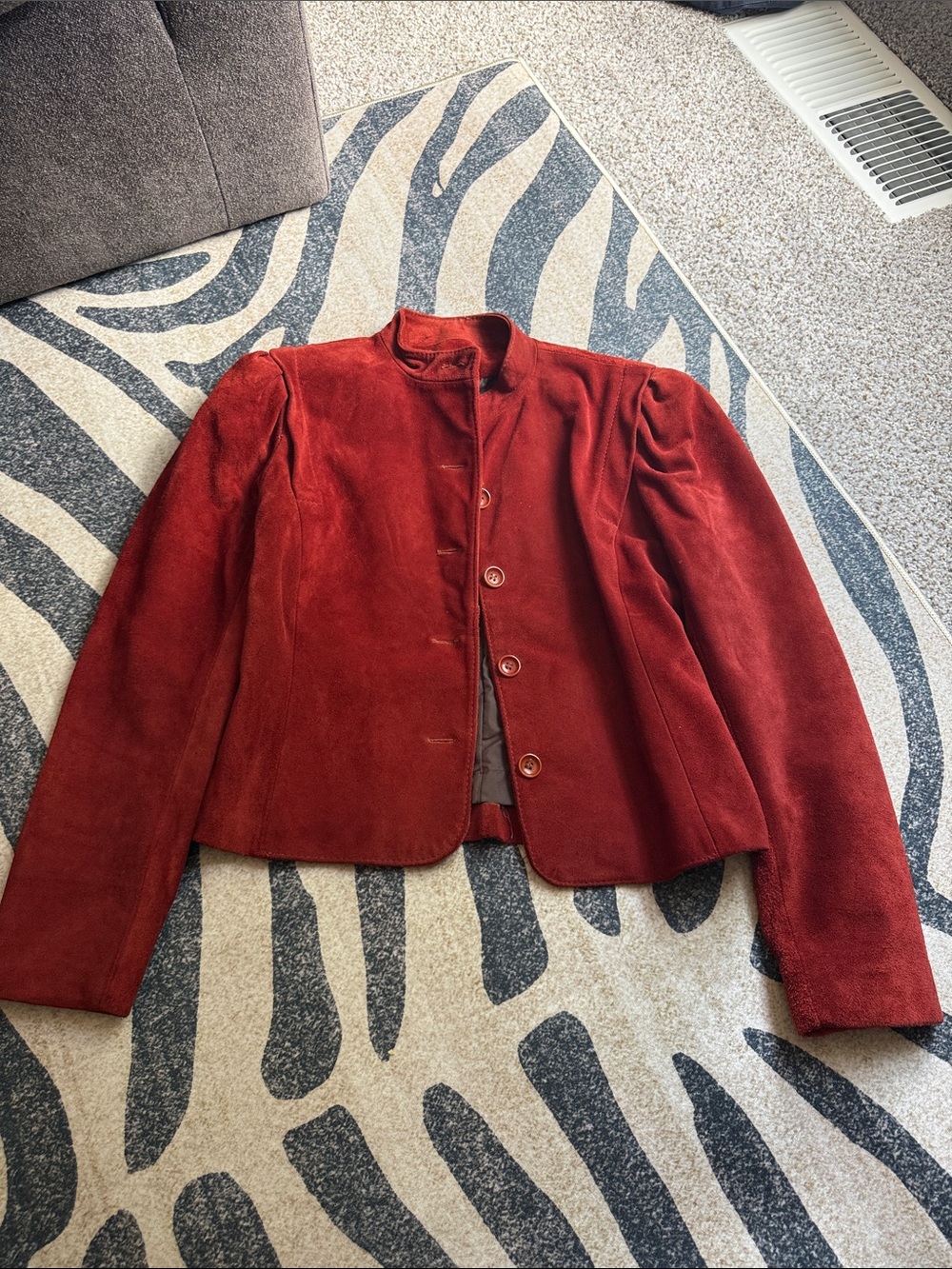 Vintage 100% Suede Leather Blazer Jacket Rust Burnt Orange Size 6